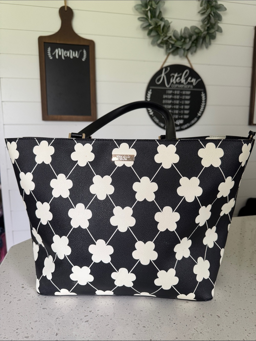 kate spade Black and White Floral Chain Tote